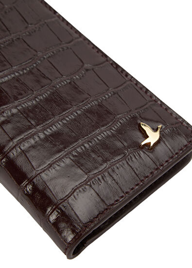 Beymen Club Women's Burgundy Crocodile Textured Leather Wallet - 5