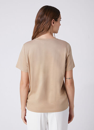 Beymen Club Bej Tonal Logo Baskılı T-shirt - 5
