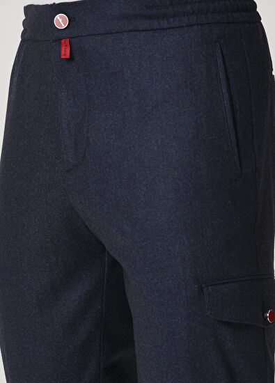 Mavi Beli Kordonlu Yün Jean Kargo Pantolon - Görsel 6