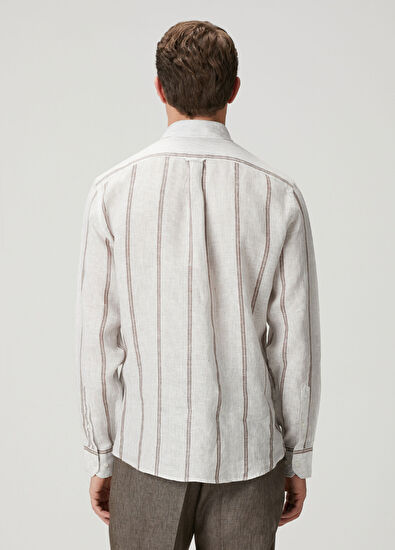 Beymen Club Cream Brown Striped Linen Shirt - 5