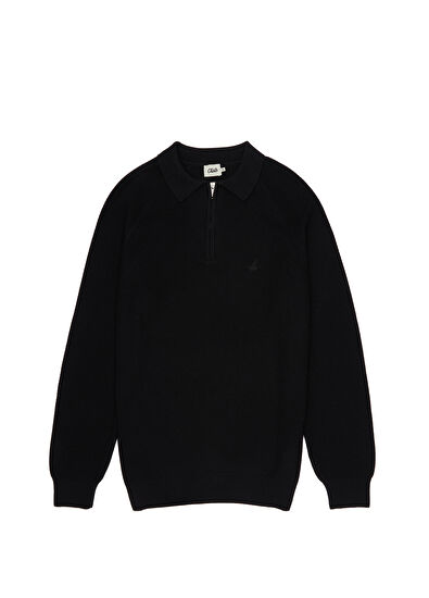 Beymen Club Black Raglan Sleeves Wool Polo Sweater - 7