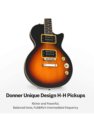 Donner DLP-124S LP Sunburst Electric Guitar Package - 3