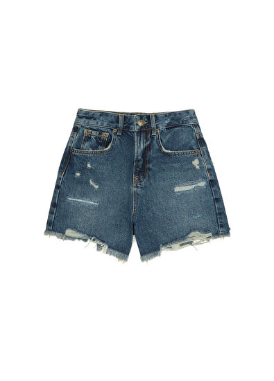 Beymen Club Mavi Yıpratmalı Denim Şort - 7