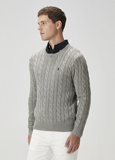 Gri Örgü Dokulu Kazak - Görsel 5