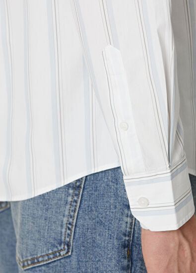 Beymen Club Comfort Fit Cotton Shirt With Blue Stripes - 6