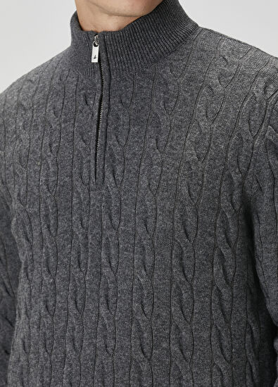 Beymen Club Antrasit Yakası Fermuarlı Kazak - 6