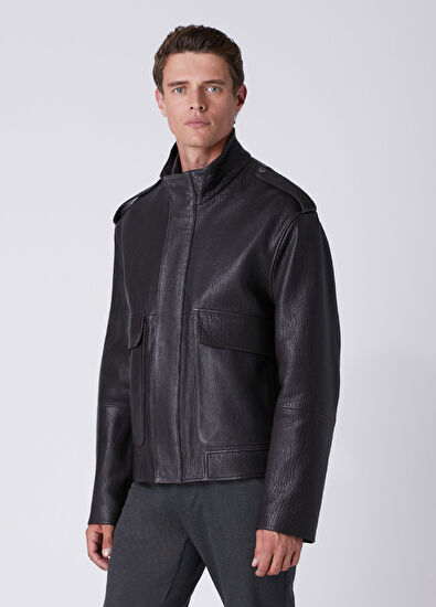 Beymen Club Dark Brown High Neck Leather Jacket - 4