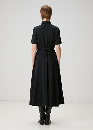 Beymen Club Siyah Kemerli Midi Gömlek Elbise - 4