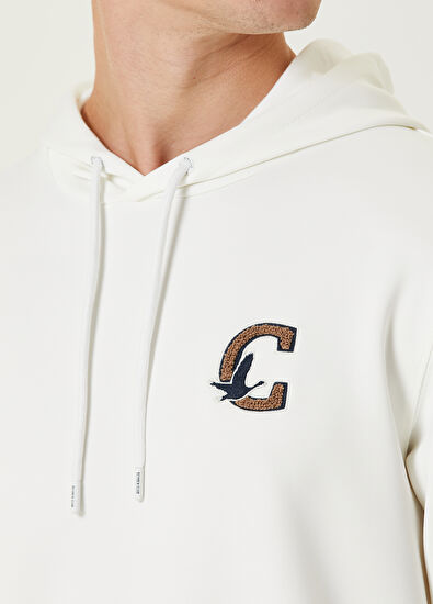 Beymen Club Beyaz Kapüşonlu Kazlı Logo Detaylı Sweatshirt - 6