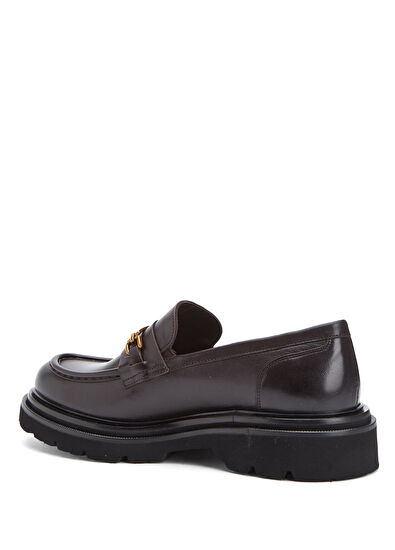 Beymen Club Kahverengi Zincir Logo Kadın Deri Loafer - 3