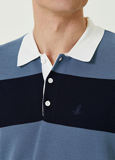 Beymen Club Mavi Polo Yaka Şerit Desenli Kısa Kollu Triko - 5