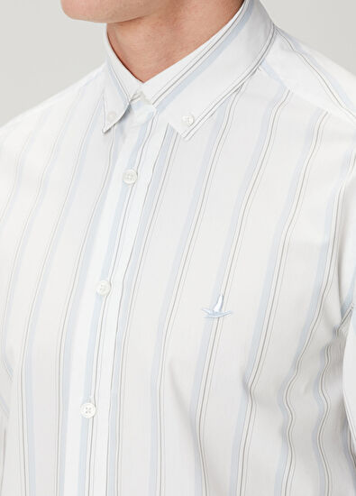 Beymen Club Comfort Fit Cotton Shirt With Blue Stripes - 5