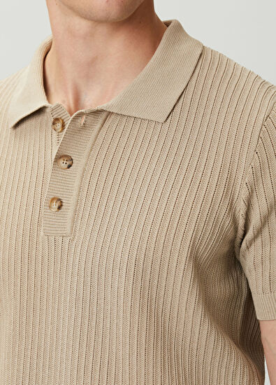 Beymen Club Beige Polo Knitted Textured Short Sleeve Sweater - 6