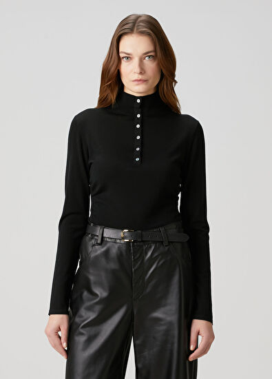 Theory Black Button Detailed Wool Sweater - 3