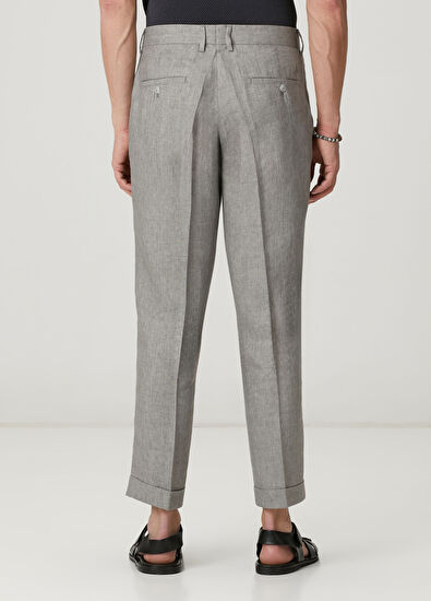 Beymen Club Gri Tek Pileli Keten Pantolon - 3