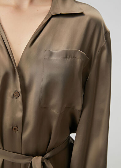 Beymen Club Khaki Midi Silk Satin Dress - 6