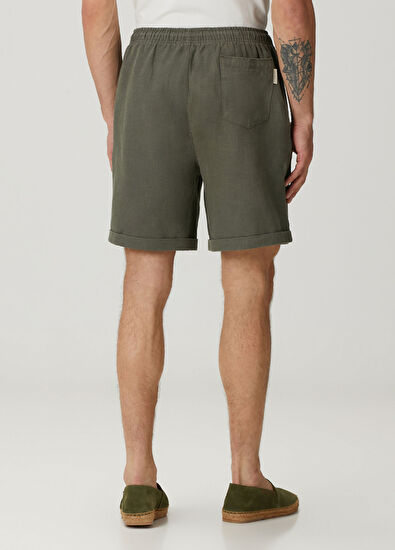 Peninsula Puglia Haki Beli Kordonlu Keten Bermuda - 3