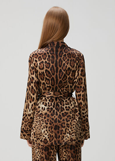 Leopar Desenli İpek Pijama Gömlek - Görsel 5