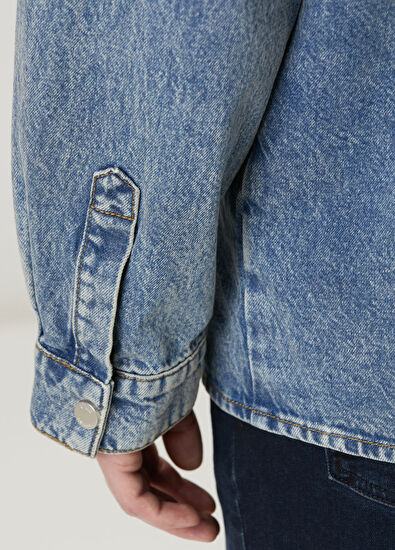 Beymen Club Mavi Oversize Fit Tek Cepli Jean Gömlek - 7