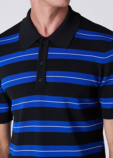 Beymen Club Sax Polo Striped Jacquard Short Sleeve Sweater - 6