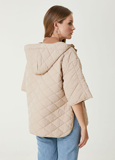 Beymen Club Bej Kapüşonlu Kapitoneli Mont - 6