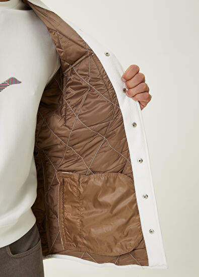 Beymen Club Beyaz Kapüşonlu Kapitoneli Kadife Dış Gömlek - 9