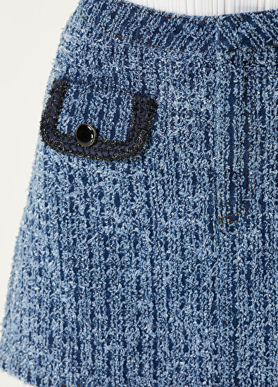 Self Portrait Mavi Mini Tweed Etek - 4