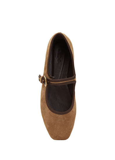 Beymen Club Camel Buckle Mary Jane Suede Ballet Flats - 4