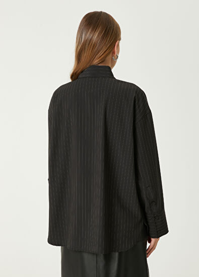 Beymen Club Siyah Çizgili Oversize Gömlek - 6