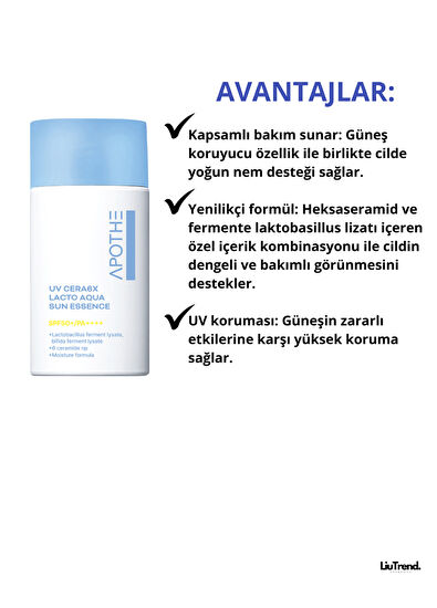 Apothe UV Cera6x Lacto Aqua Sun Essence SPF50+/PA+++ Nemlendirici Güneş Kremi Özü 50 ml - 3