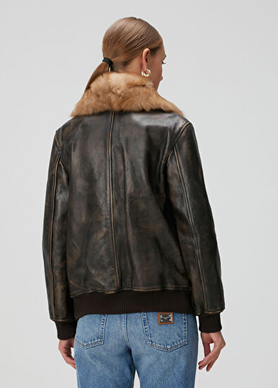 Dolce&Gabbana Kahverengi Deri Ceket - 4