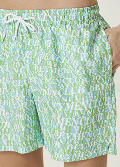 Beymen Club Mint Wavy Logo Print Swimsuit - 5