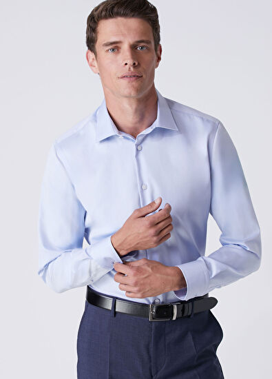 Beymen Club Slim Fit Blue Non-Iron Twill Shirt - 3