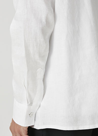 Beymen Club Beyaz Kapüşonlu Keten Dış Gömlek - 7