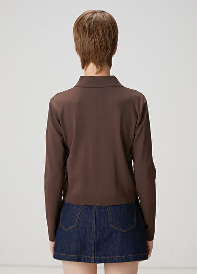 Beymen Club Kahverengi Monogram Polo Hırka - 4