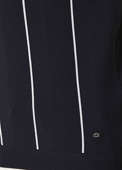 Beymen Club Navy Blue Line Jacquard Short Sleeve Polo Sweater - 7