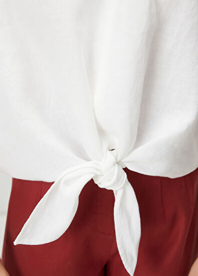 Beymen Club Off-White Knot Detail Linen Blouse - 6