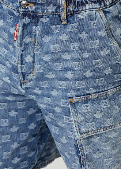 Dsquared2 Mavi Logo Jakarlı Denim Kargo Bermuda - 4