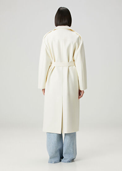 Ekru Yün Palto - Görsel 6