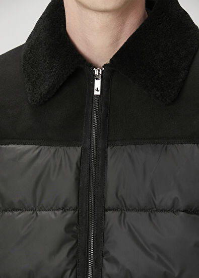 Beymen Club Siyah Kapüşonlu Shearling Detaylı Deri Mont - 6