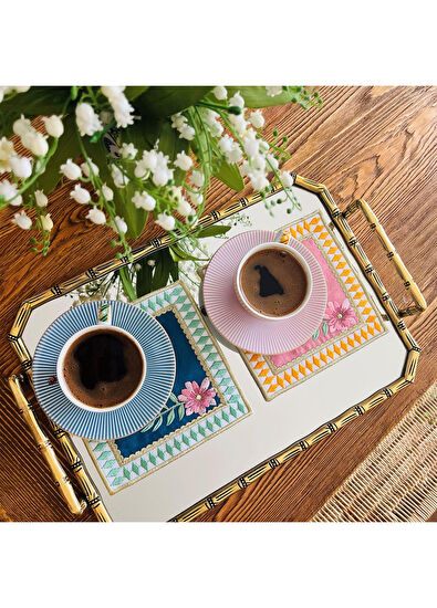 Ge Living Pembe ve Yeşil Damalı Keten 2'li Kokteyl Peçetesi - 5