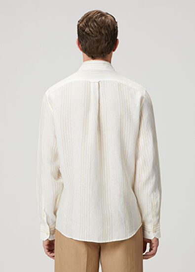 Beymen Club Beige White Striped Comfort Fit Linen Shirt - 5
