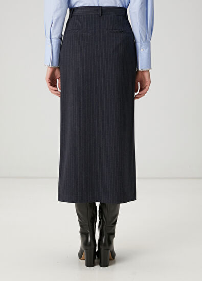 Beymen Club Navy Blue Striped Midi Skirt - 4