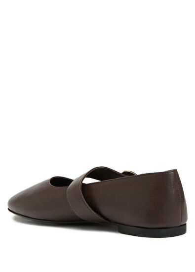 Beymen Club Mary Jane Dark Brown Women's Leather Ballet Flats - 3