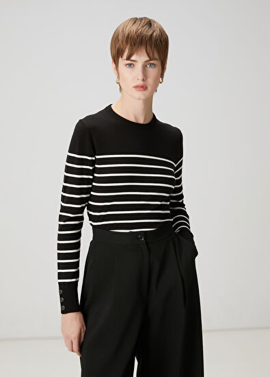 Beymen Club Siyah Beyaz Çizgili Basic Kazak - 3