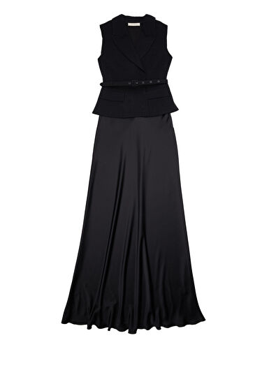 Siyah Yelek Detaylı Maksi Abiye Elbise - Görsel 8