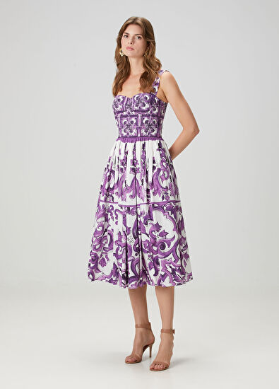 Majolica Mor Midi Poplin Elbise - Görsel 4