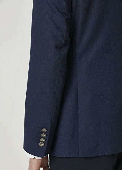 Navy Blue Eyelet Textured Blazer Beymen Club Navy Blue Eyelet Textured Blazer - 9