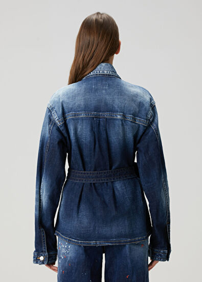 Dsquared2 Mavi Kuşaklı Denim Ceket - 4
