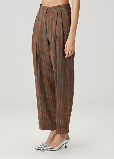 Dries Van Noten Partan Kahverengi Çizgili Keten Pantolon - 3